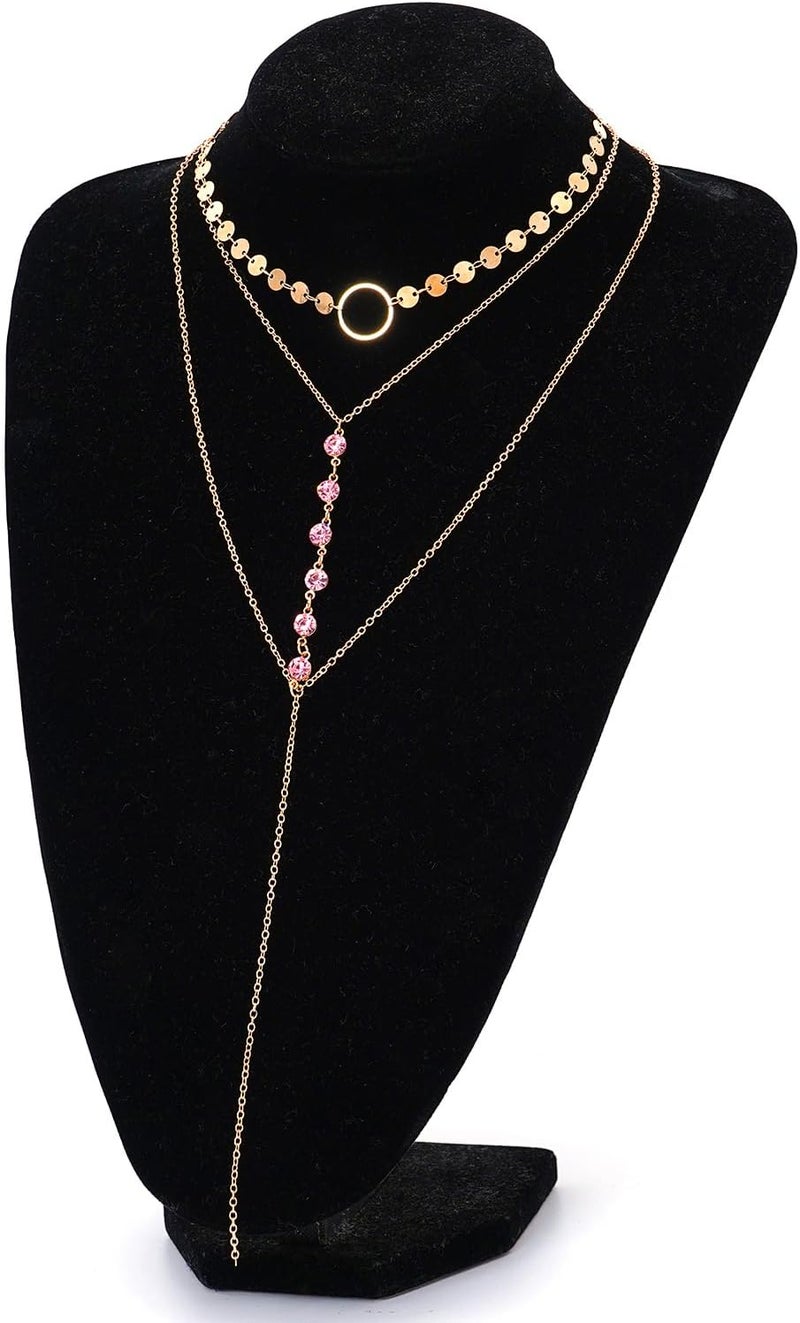 Suyi Stylish Layered Sequins Choker Necklace with Thin Long Chian Pendant for Women Lady - Image 5